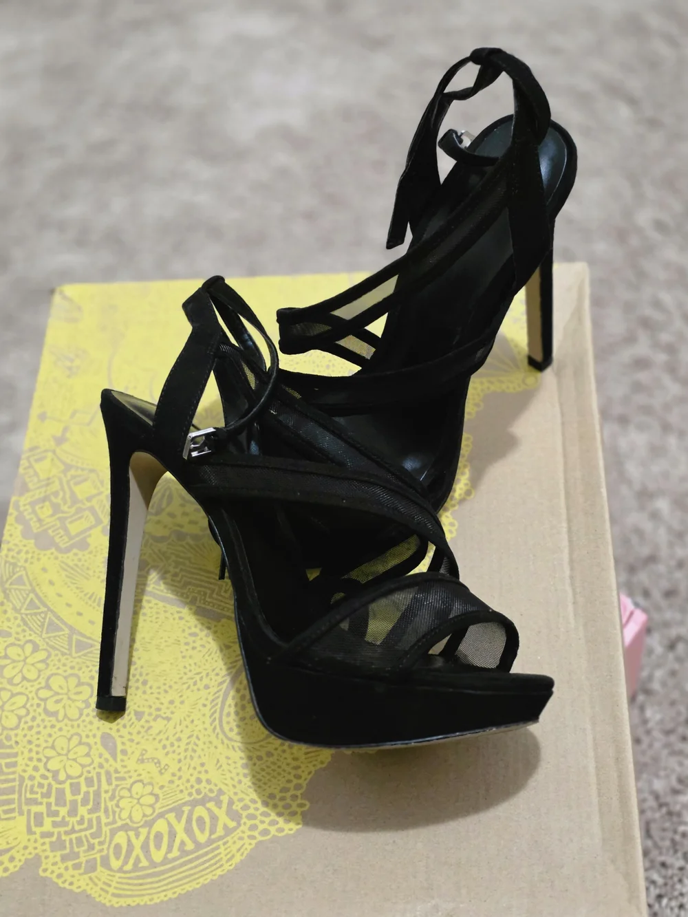 Mix No. 6 Black Strappy Platform Stiletto Sandals